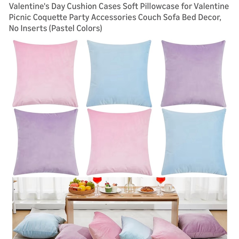 Pastel pink blue and purple 6pcs velvet pillow covers